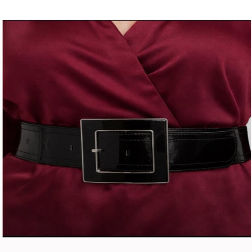 Sellier Black Patent Leather Wide Belt Glossy Square Buckle Made In France